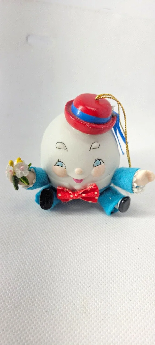 Humpty Dumpty Egg Hanging Decorative Ornament White Blue Red Plastic Fabric 3